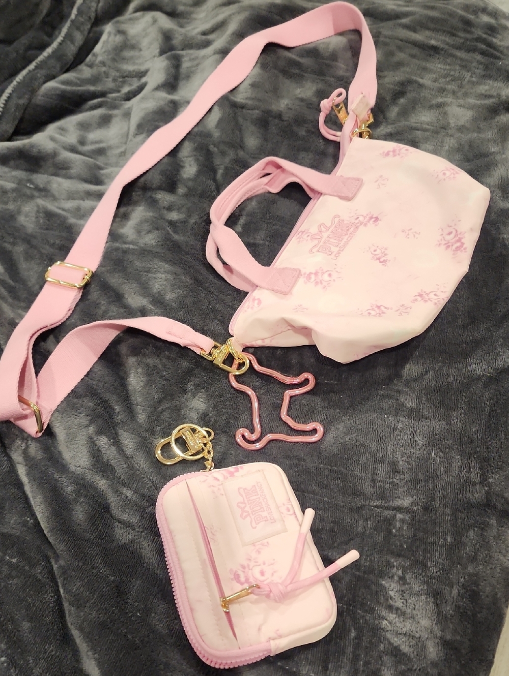 Love Shack Fancy PINK Mini Crossbody w Gold Hardware Purse With Matching Wallet